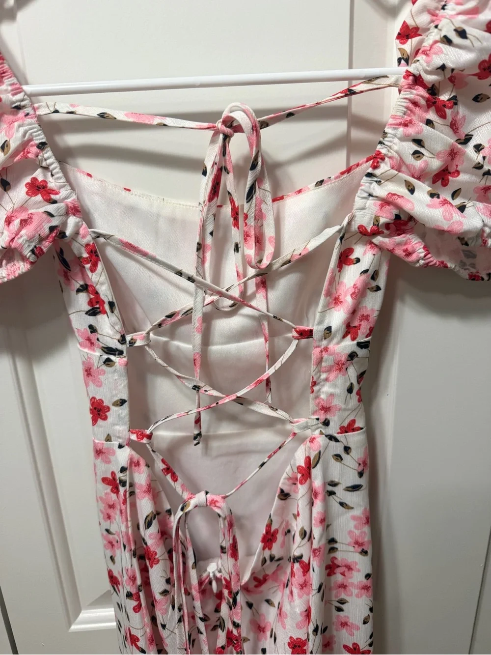 Princess Polly Floral One-Piece Dress in White with Pink & Red Flowers
